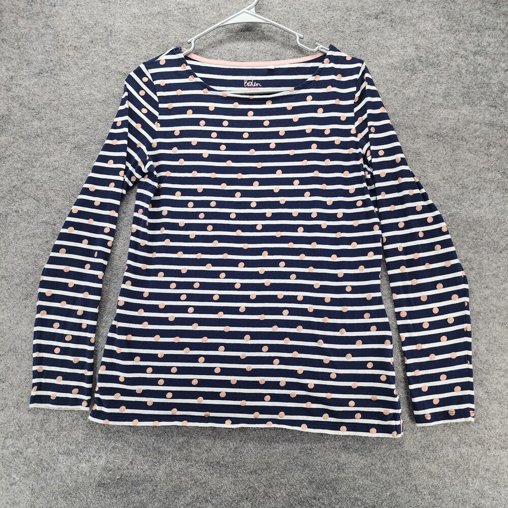 Boden Shirt Womens US 8 Long Sleeve Blue Striped Polka Dot
